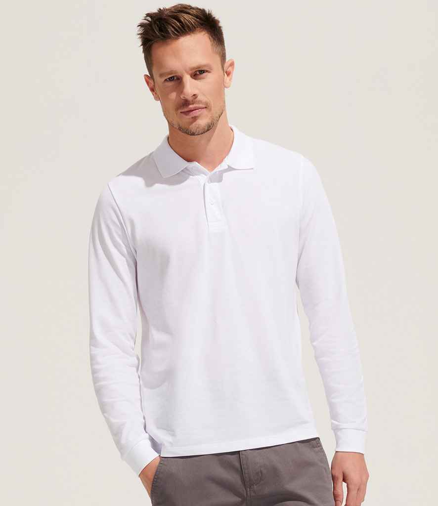 SOL'S Unisex Prime Long Sleeve Piqué Polo Shirt - White (03983)
