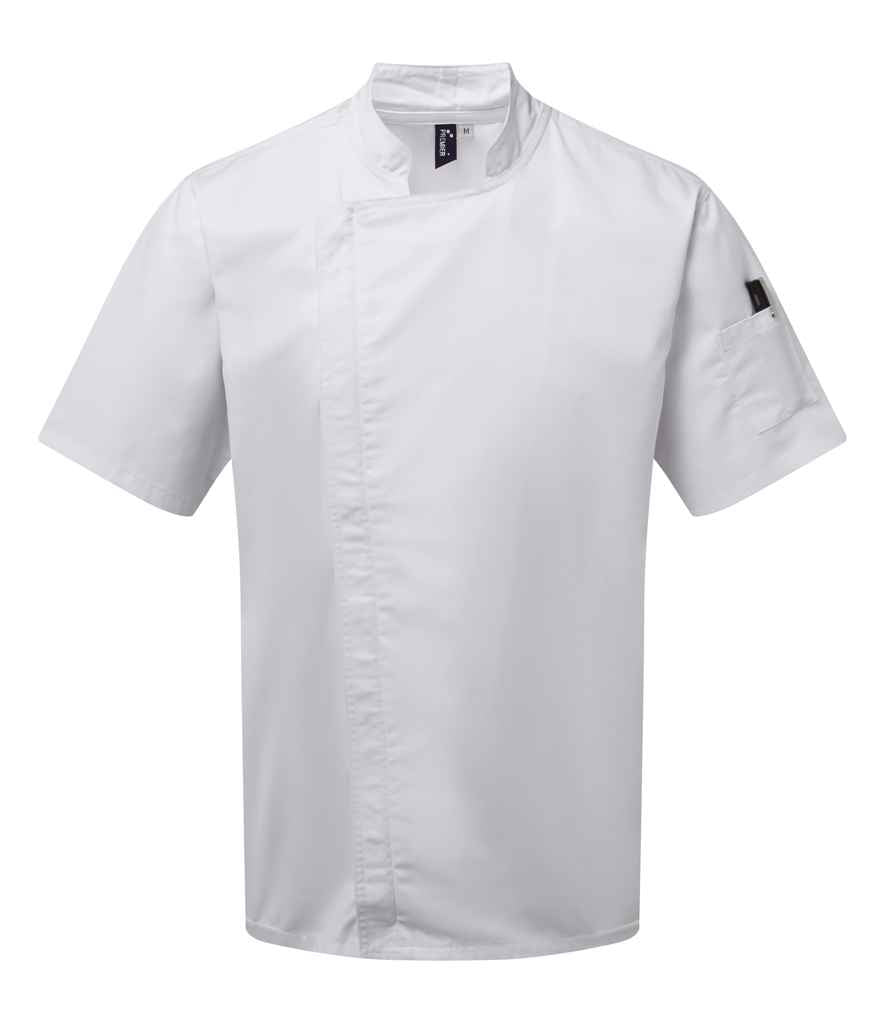 Premier Short Sleeve Zipped Chef's Jacket - FRONT