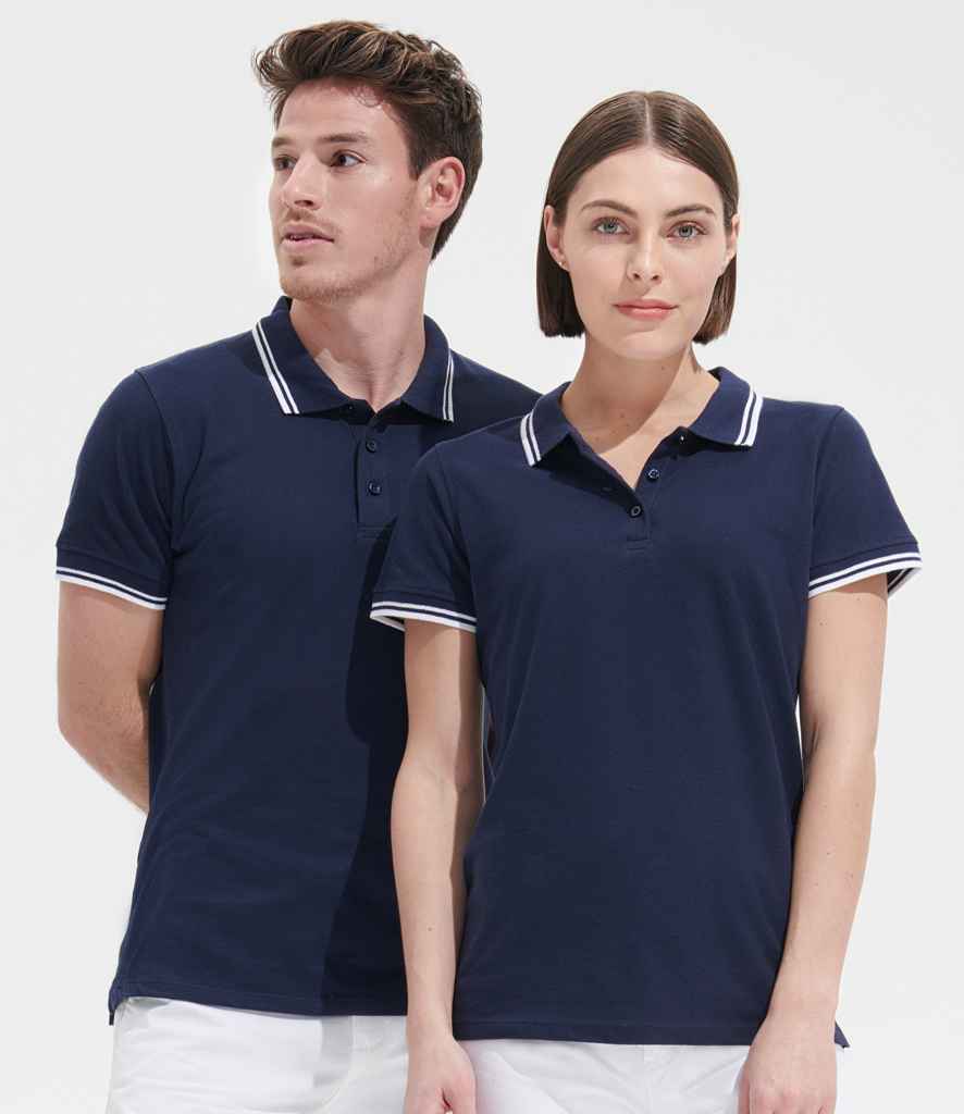 SOL'S SOL'S Ladies Pasadena Tipped Cotton Piqué Polo Shirt - French Navy/White (10578)