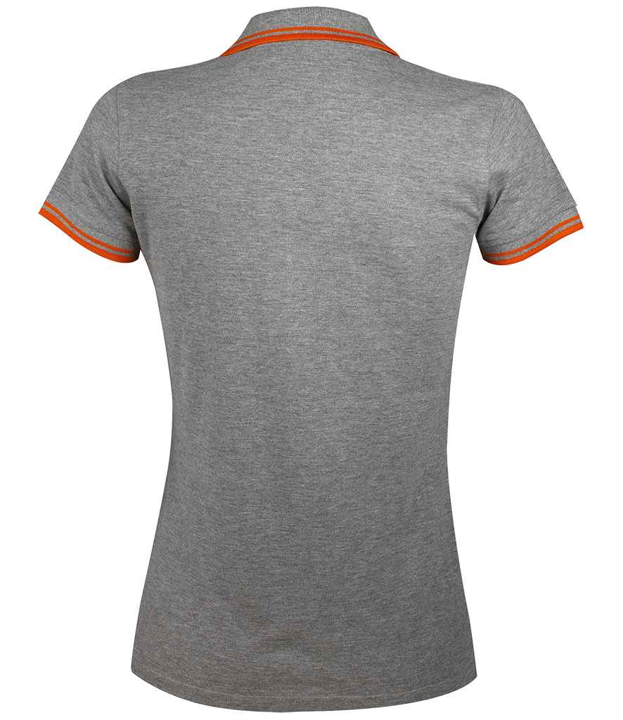 SOL'S SOL'S Ladies Pasadena Tipped Cotton Piqué Polo Shirt - Grey Marl/Orange (10578)