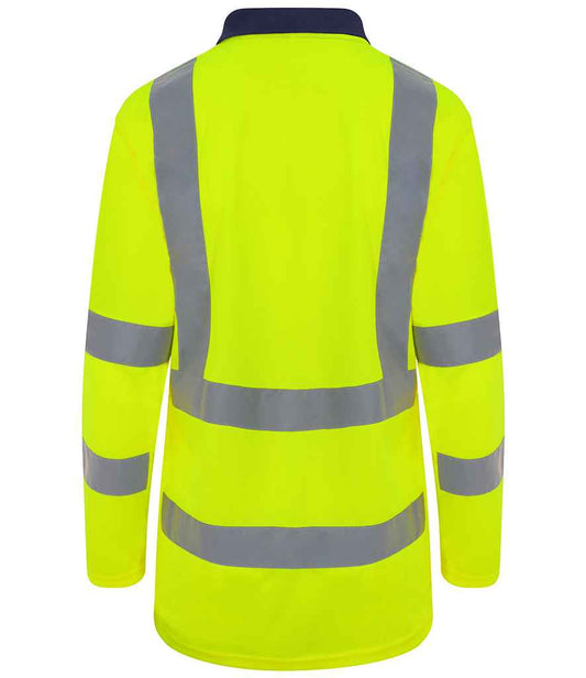 Pro RTX High Visibility Long Sleeve Polo Shirt - Yellow/Navy - back