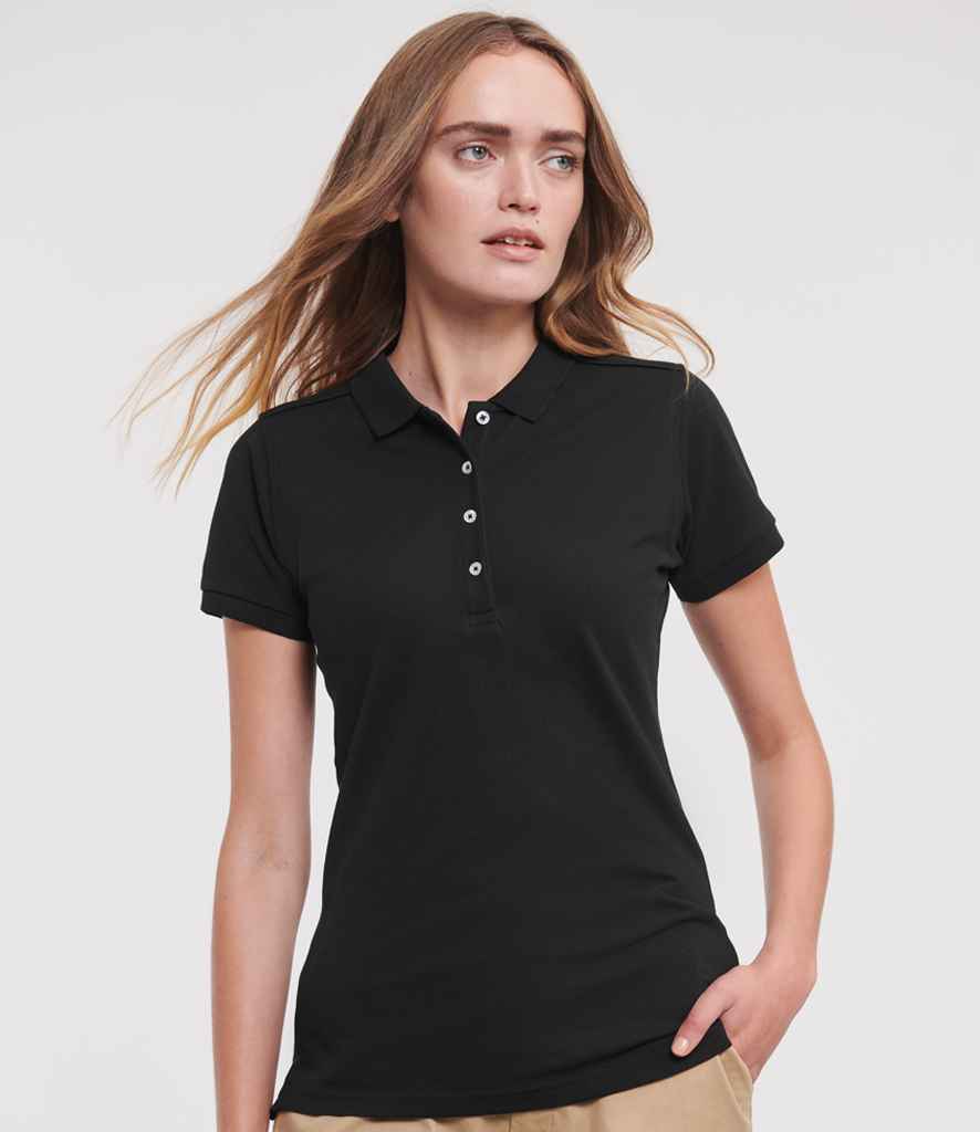 Russell Ladies Stretch Piqué Polo Shirt - Black (566F)