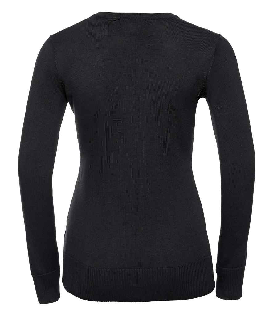 Russell Collection Ladies Cotton Acrylic V Neck Sweater - Black (710F)