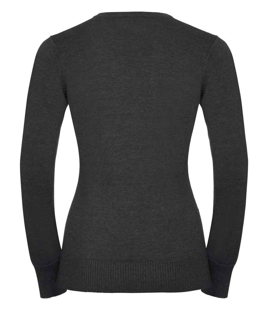 Russell Collection Ladies Cotton Acrylic V Neck Sweater - Charcoal Marl (710F)