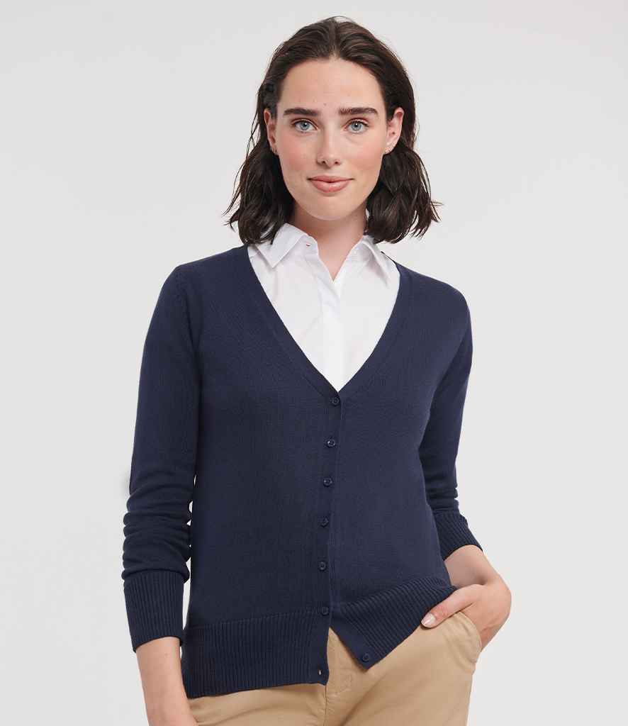 Russell Collection Ladies Cotton Acrylic V Neck Cardigan - French Navy (715F)
