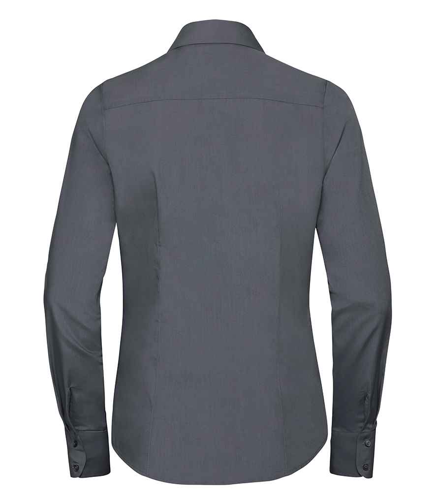 Russell Collection Ladies Long Sleeve Fitted Poplin Shirt - Convoy Grey (924F)