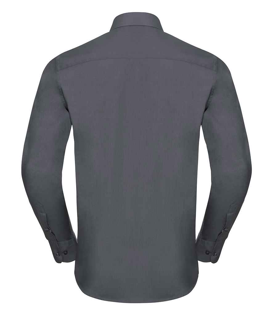 Russell Collection Long Sleeve Tailored Poplin Shirt - Convoy Grey (924M)