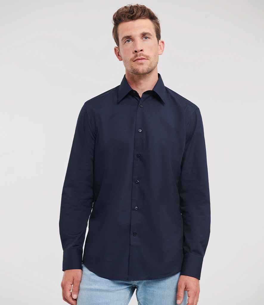 Russell Collection Long Sleeve Tailored Poplin Shirt - French Navy (924M)