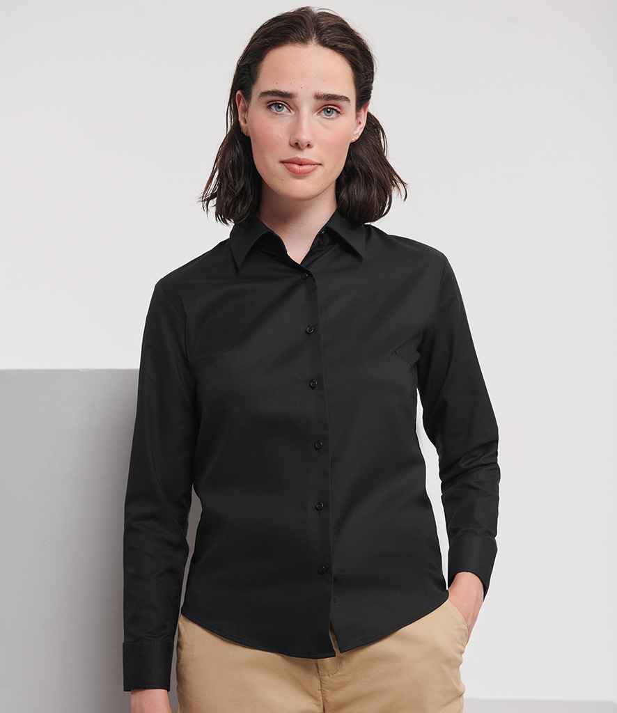 Russell Collection Ladies Long Sleeve Easy Care Oxford Shirt - Black (932F)
