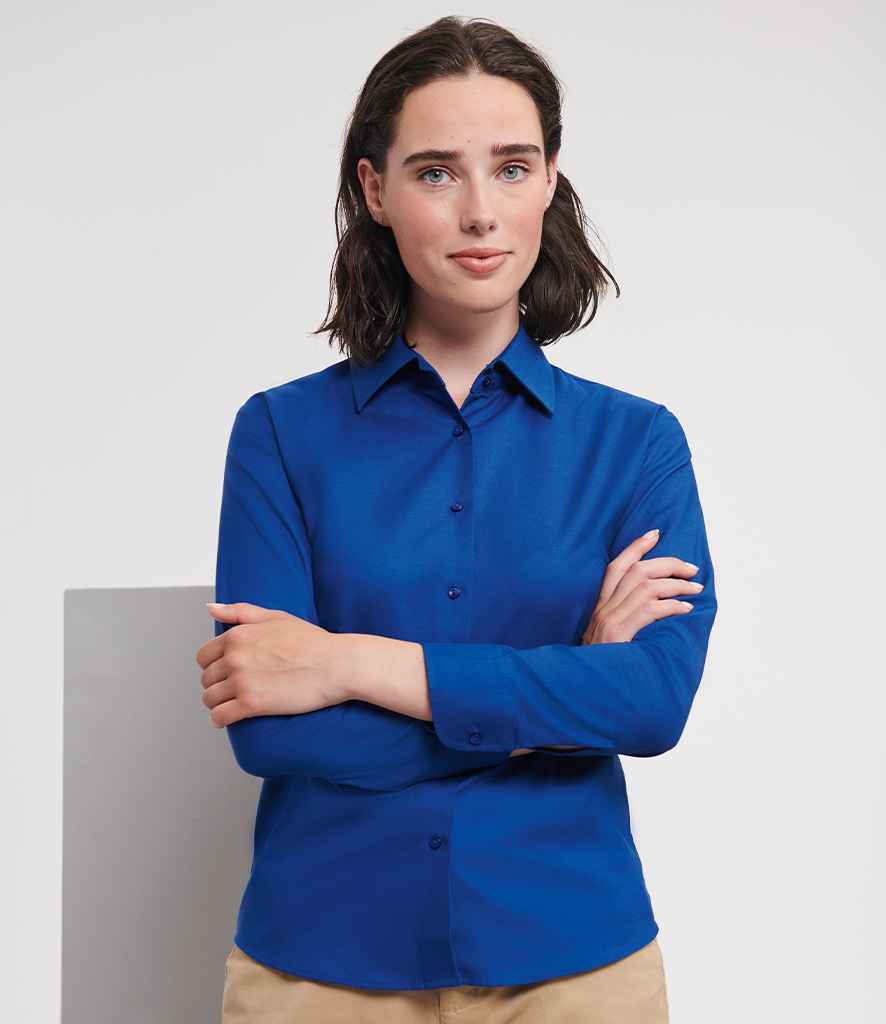 Russell Collection Ladies Long Sleeve Easy Care Oxford Shirt - Bright Royal (932F)