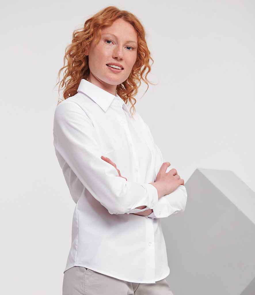 Russell Collection Ladies Long Sleeve Easy Care Oxford Shirt - White (932F)