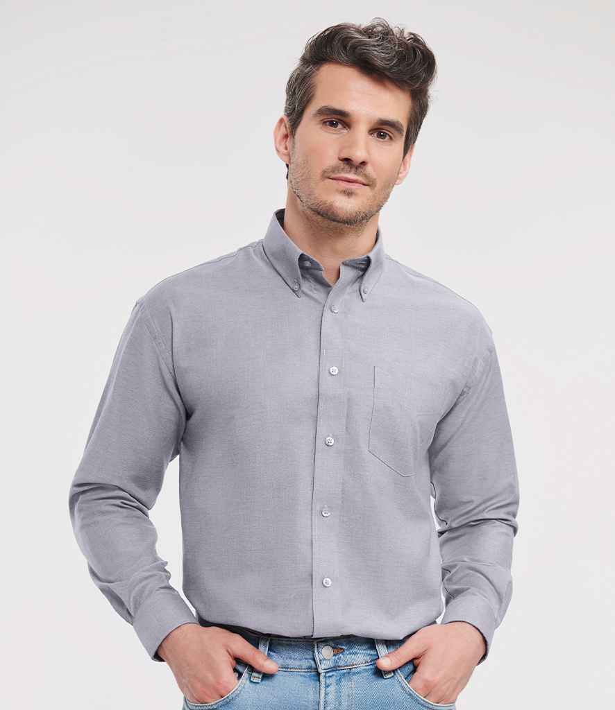 Russell Collection Long Sleeve Easy Care Oxford Shirt - Silver (932M)