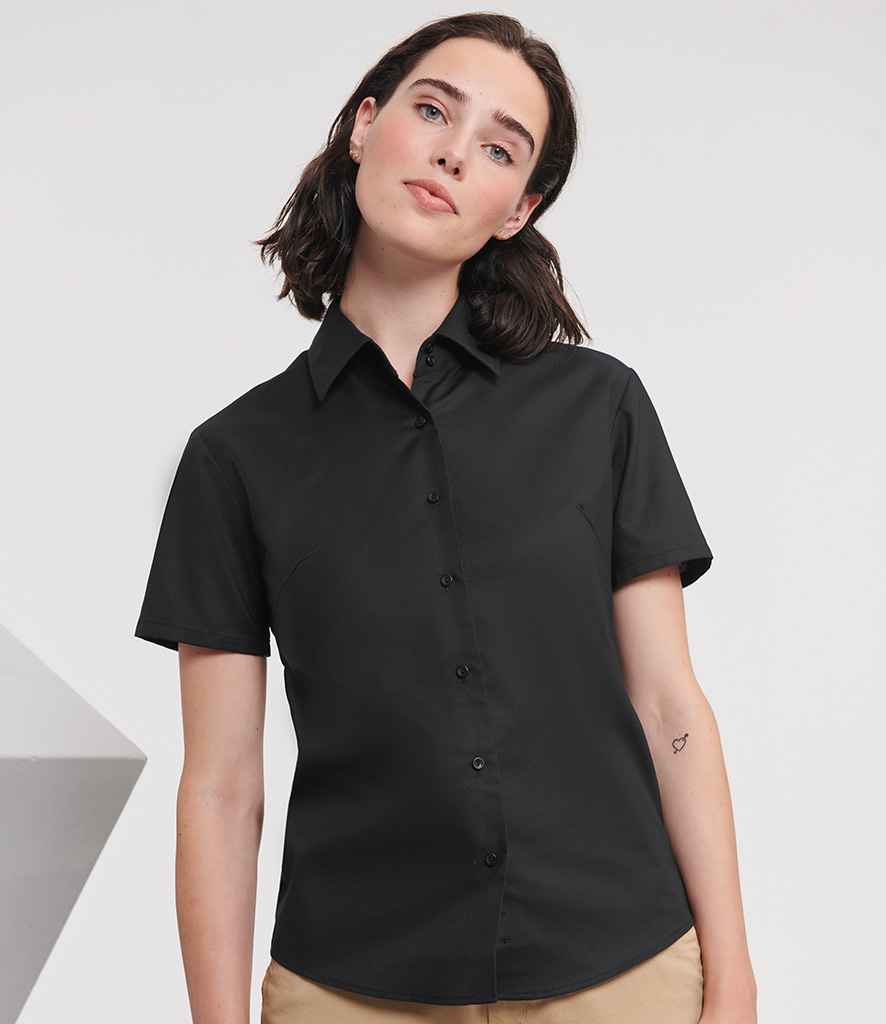 Russell Collection Ladies Short Sleeve Easy Care Oxford Shirt - Black (933F)