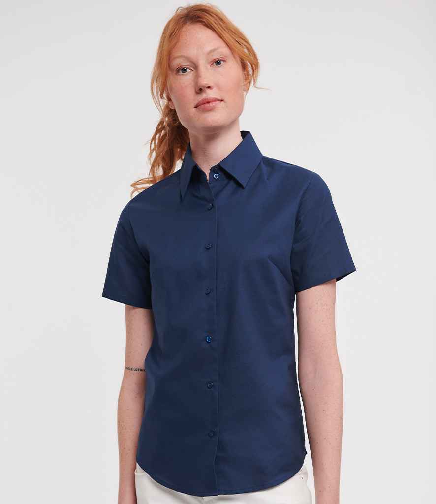 Russell Collection Ladies Short Sleeve Easy Care Oxford Shirt - Bright Navy (933F)