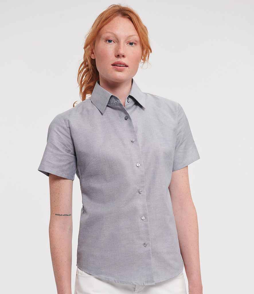 Russell Collection Ladies Short Sleeve Easy Care Oxford Shirt - Silver (933F)