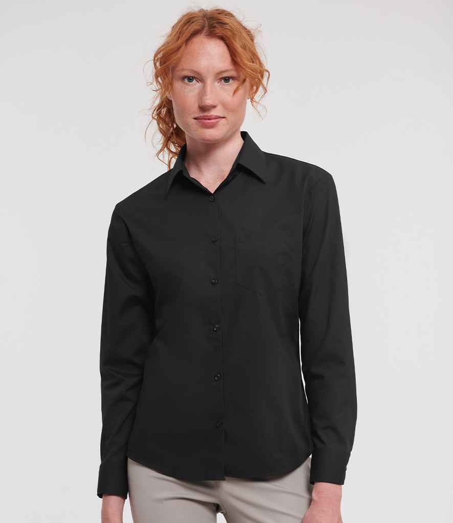 Russell Collection Ladies Long Sleeve Easy Care Poplin Shirt - Black (934F)