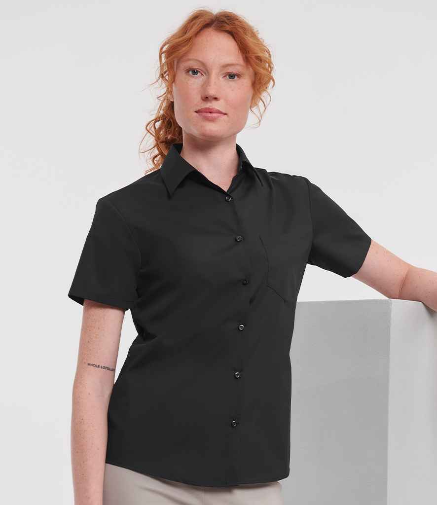 Russell Collection Ladies Short Sleeve Easy Care Poplin Shirt - Black (935F)