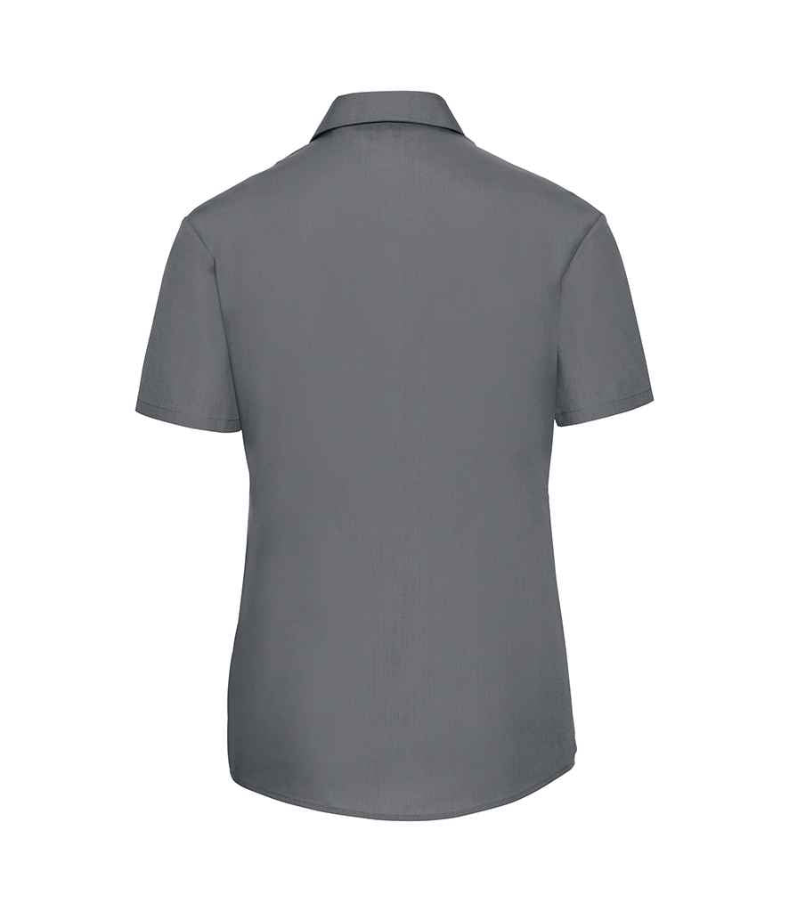 Russell Collection Ladies Short Sleeve Easy Care Poplin Shirt - Convoy Grey (935F)