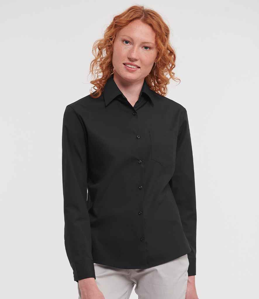 Russell Collection Ladies Long Sleeve Easy Care Cotton Poplin Shirt - Black (936F)