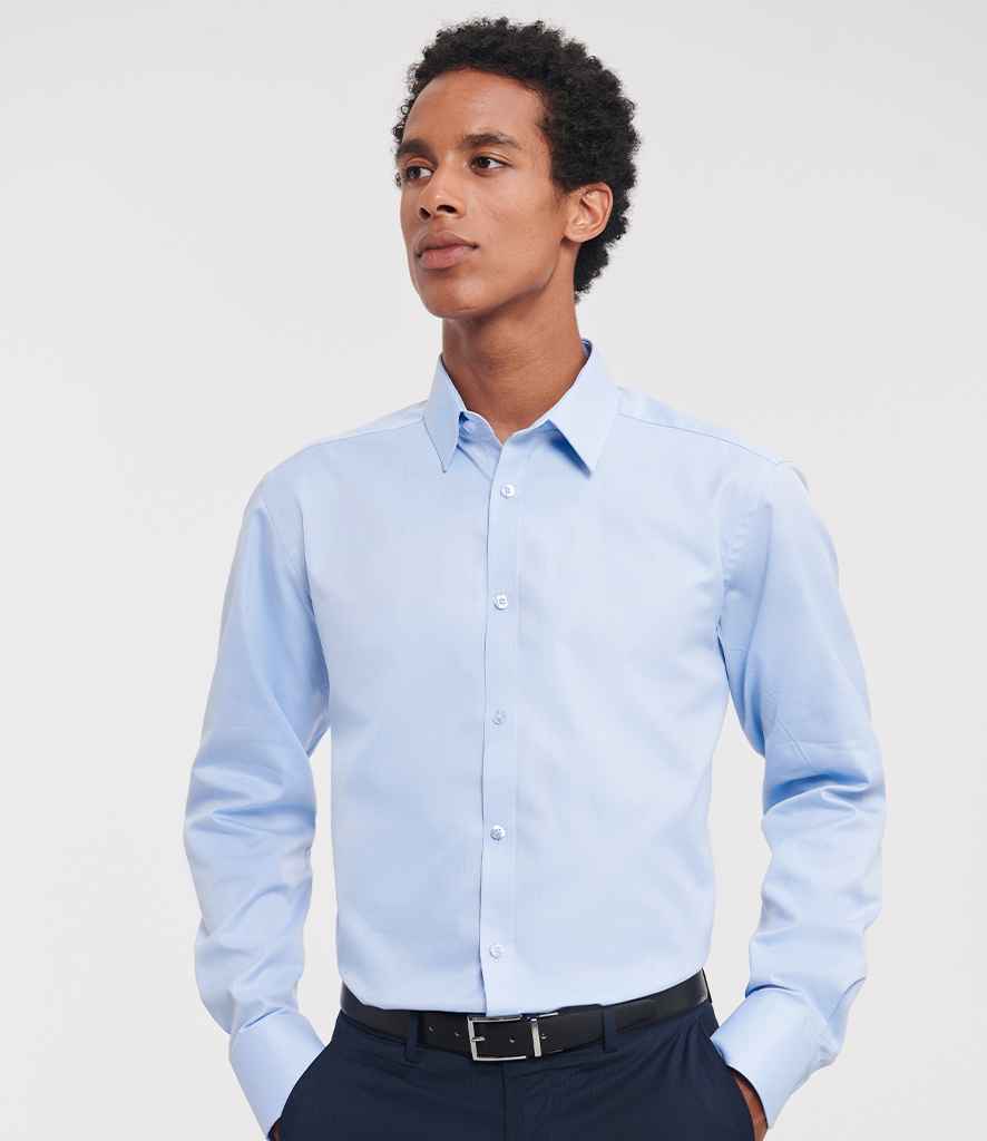 Russell Collection Long Sleeve Herringbone Shirt - Light Blue (962M)