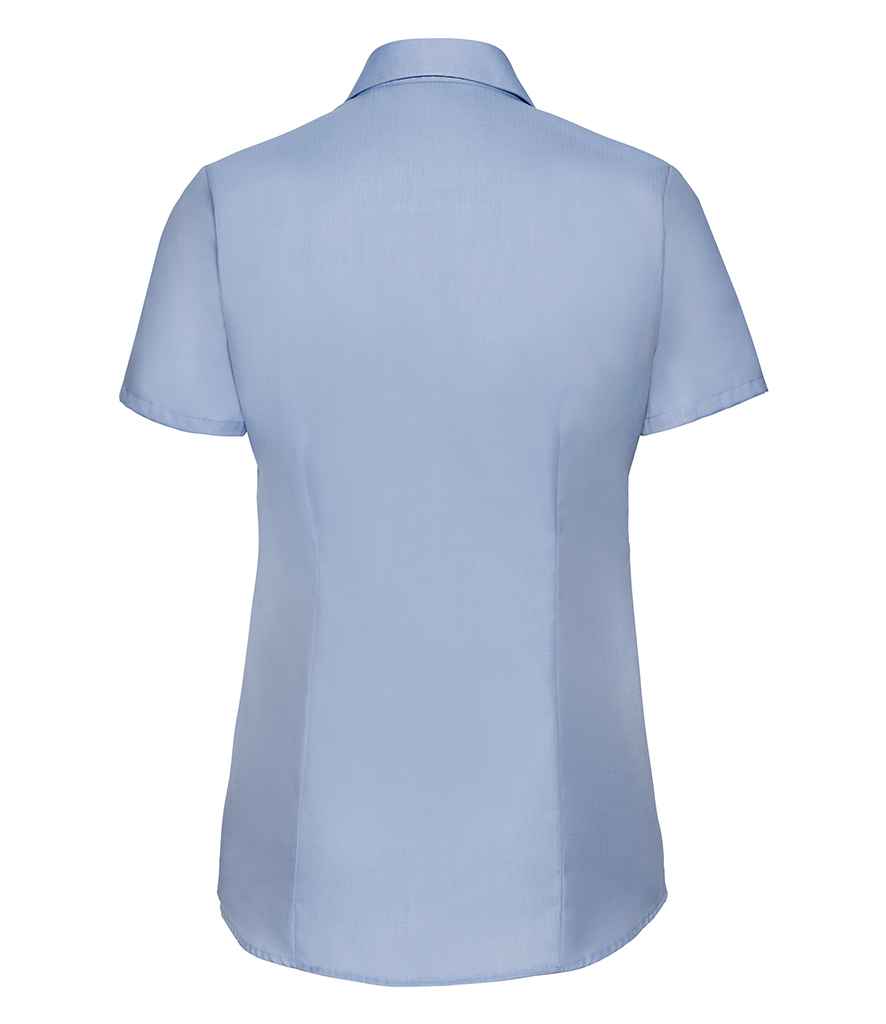 Russell Collection Ladies Short Sleeve Herringbone Shirt - Light Blue (963F)