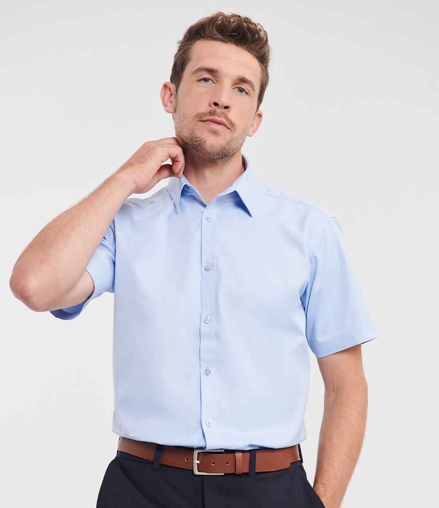 Russell Collection Short Sleeve Herringbone Shirt - Light Blue (963M)