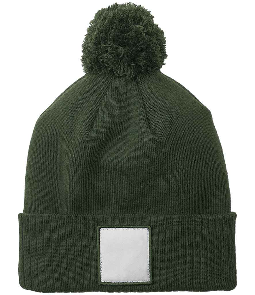 Beechfield Appliqué Patch Pom Beanie - Olive Green/White (BB338R)