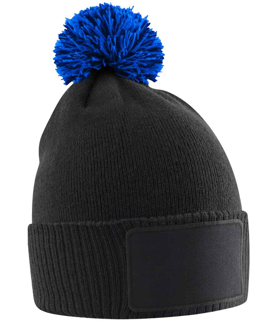 Beechfield Kids Snowstar® Patch Beanie - Black/Bright Royal (BB443B)