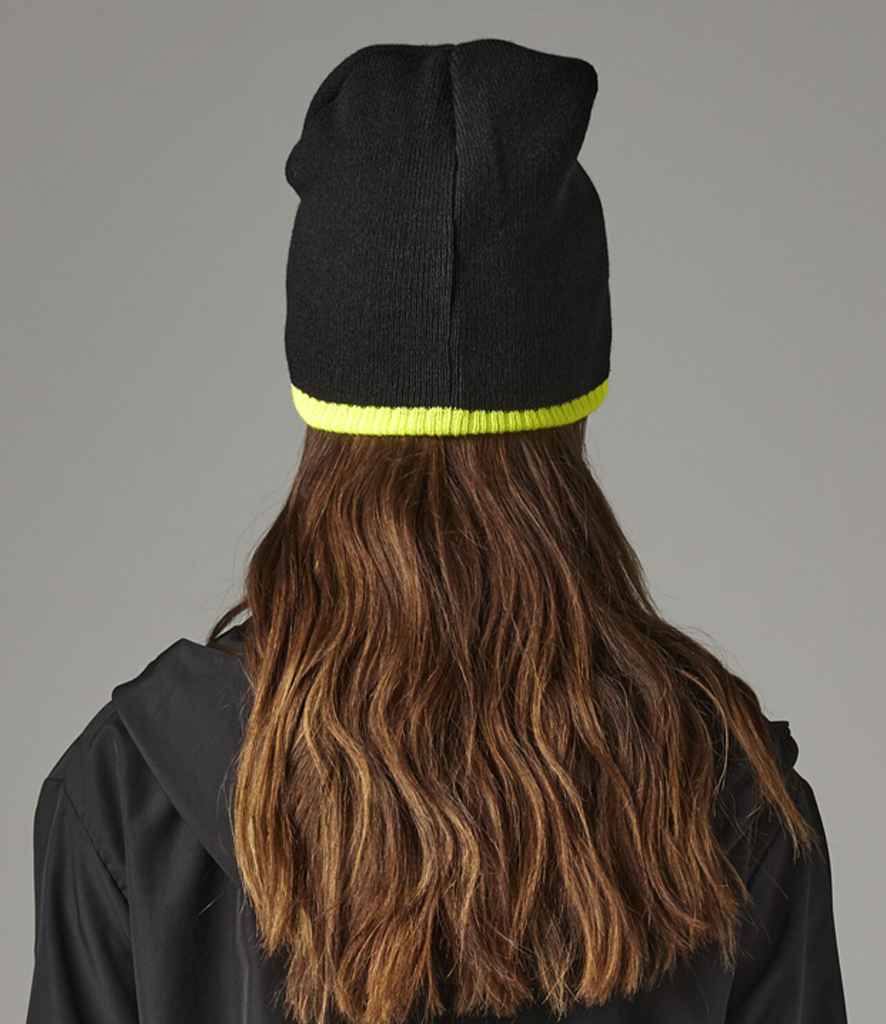 Beechfield Two Tone Pull-On Beanie - Black/Fluorescent Yellow (BB44C)