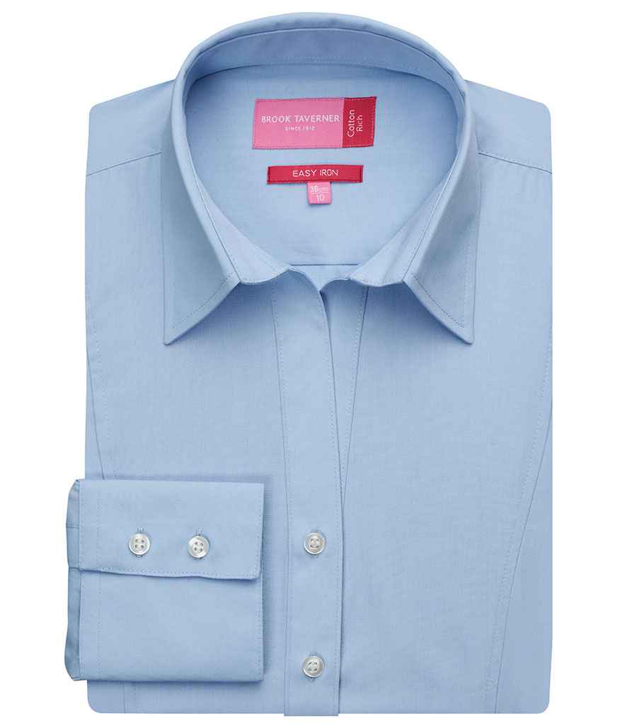 Brook Taverner Ladies Palena Long Sleeve Poplin Shirt - Blue (BK151)