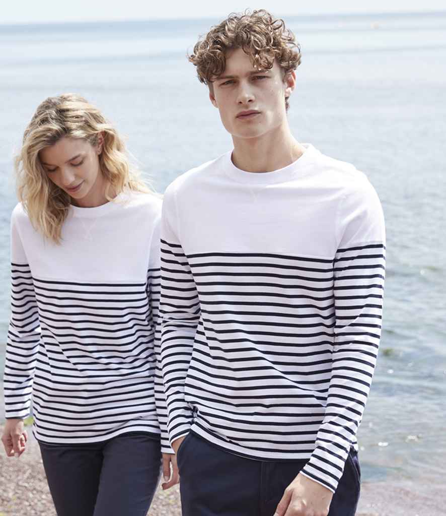 Front Row Unisex Long Sleeve Breton Striped T-Shirt - White/Navy (FR134)