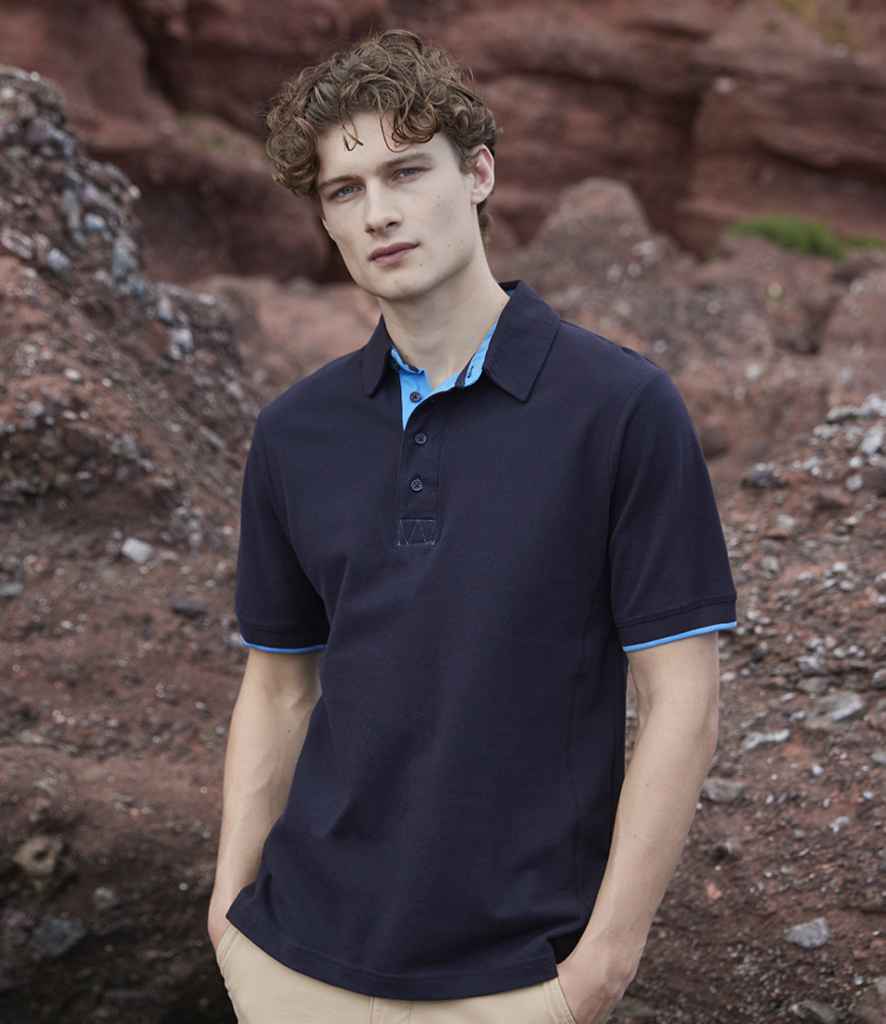 Front Row Contrast Cotton Piqué Polo Shirt - Navy/Marine Blue (FR200)