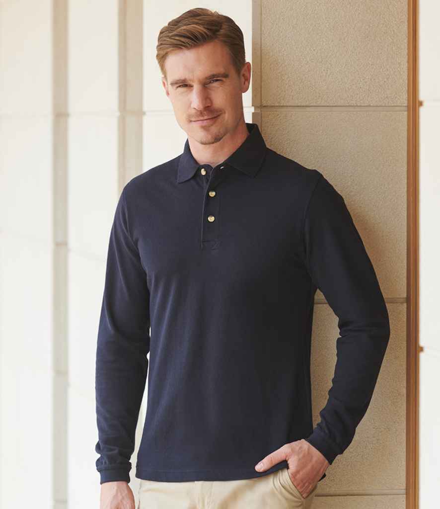 Henbury Henbury Long Sleeve Cotton Piqué Polo Shirt - Navy (H105)