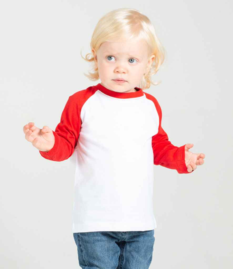 Larkwood Baby/Toddler Long Sleeve Baseball T-Shirt - White/Navy (LW25T)