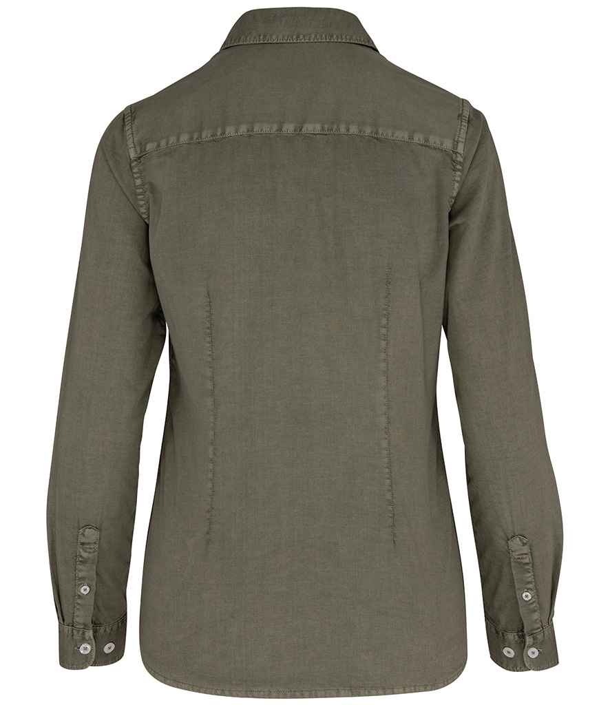 native spirit native spirit ladies washed long sleeve shirt - washed pale khaki (ns503)