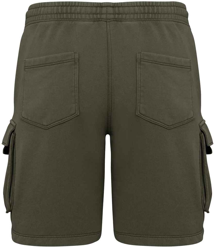 native spirit native spirit french terry washed effect cargo shorts - washed organic khaki (ns717)