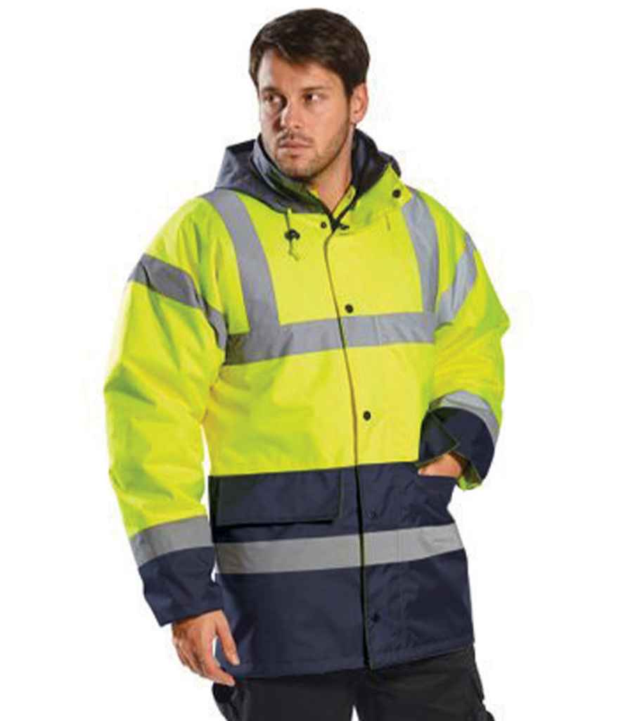Portwest Hi-Vis Contrast Traffic Jacket - Yellow/Navy (PW025)