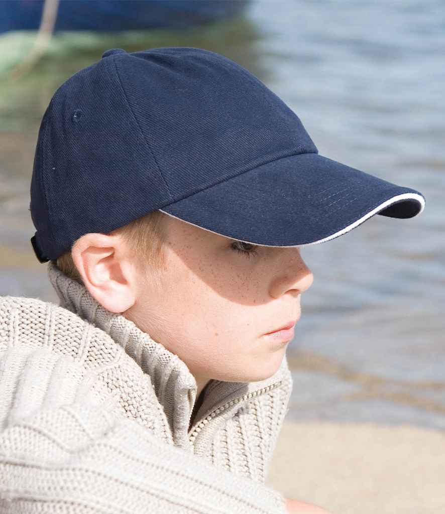 Result Kids Low Profile Heavy Brushed Cotton Cap with Sandwich Peak - Navy/White (RC024PB)