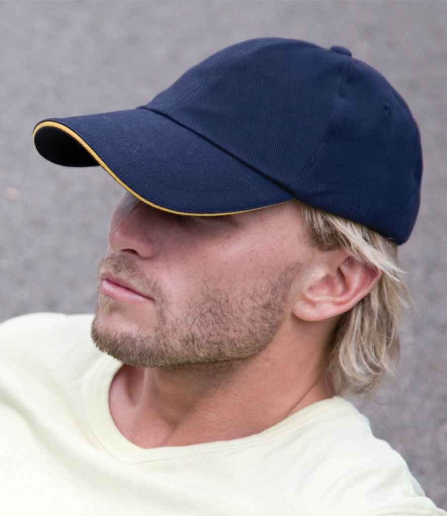 Result Low Profile Heavy Brushed Cotton Cap with Sandwich Peak - Navy/Yellow (RC024P)