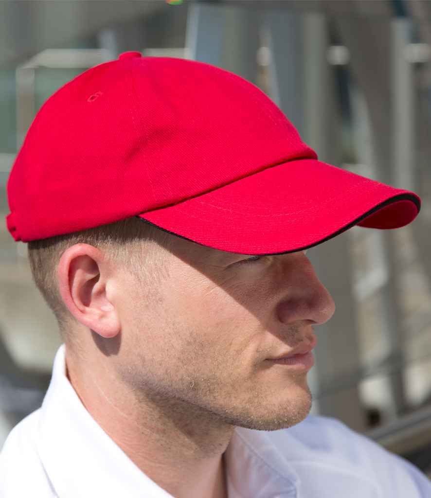 Result Low Profile Heavy Brushed Cotton Cap with Sandwich Peak - Red/Black (RC024P)