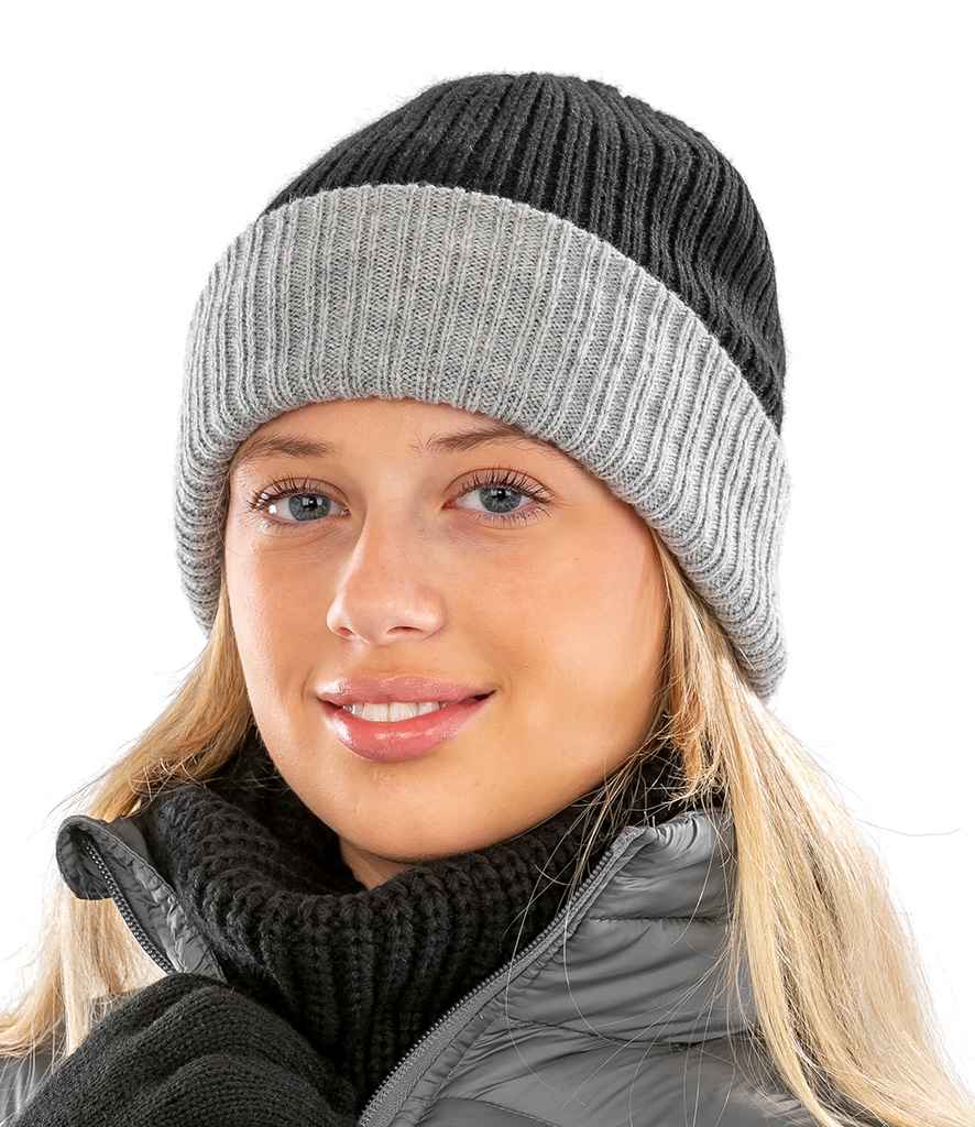 Result Double Layer Knitted Hat - Black/Grey (RC378)