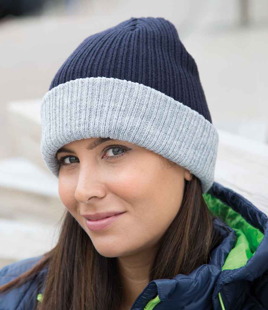 Result Double Layer Knitted Hat - Navy/Grey (RC378)