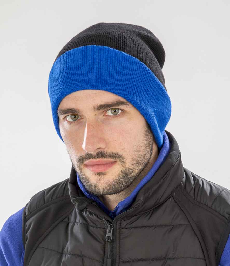 Result Genuine Recycled Compass Beanie - Black/Royal Blue (RC930)