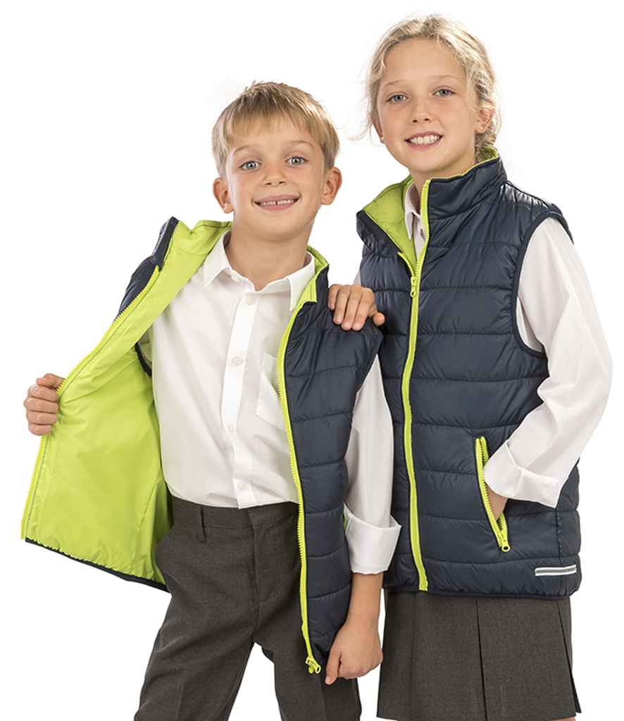 Result Core Kids Padded Bodywarmer - Navy/Lime Green (RS234B)