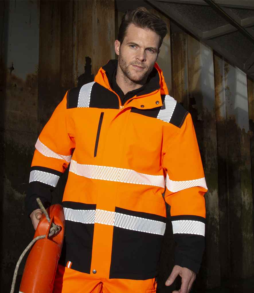 Result Safe-Guard Extreme Tech Printable Soft Shell Safety Jacket - Fluorescent Orange/Black (RS475)