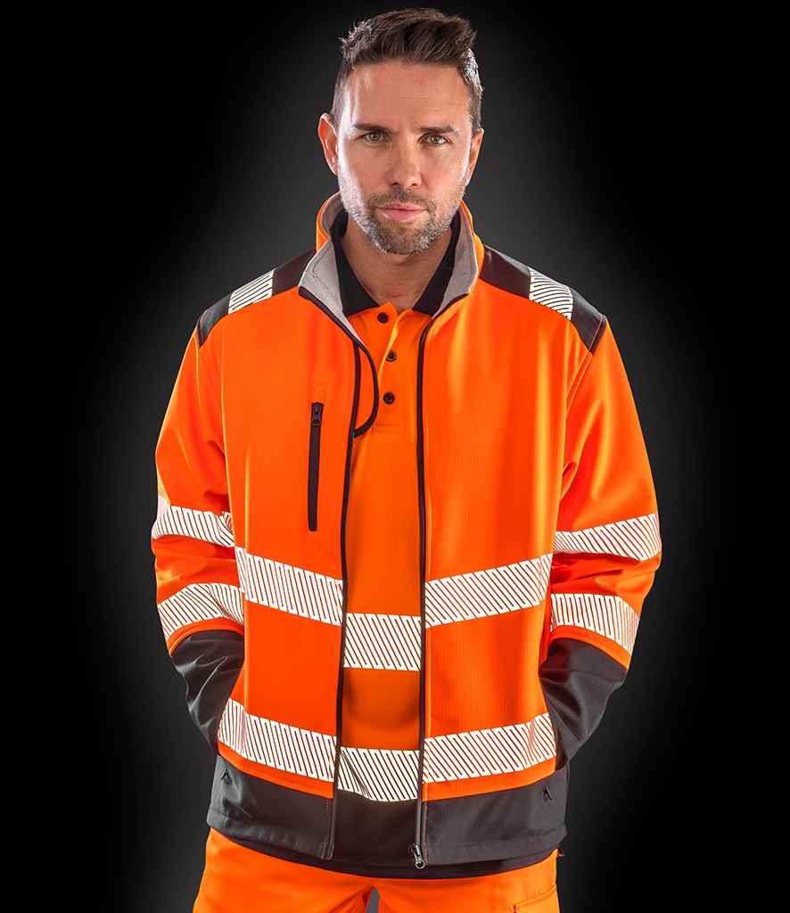 Result Safe-Guard Printable Ripstop Safety Soft Shell Jacket - Fluorescent Orange/Black (RS476)