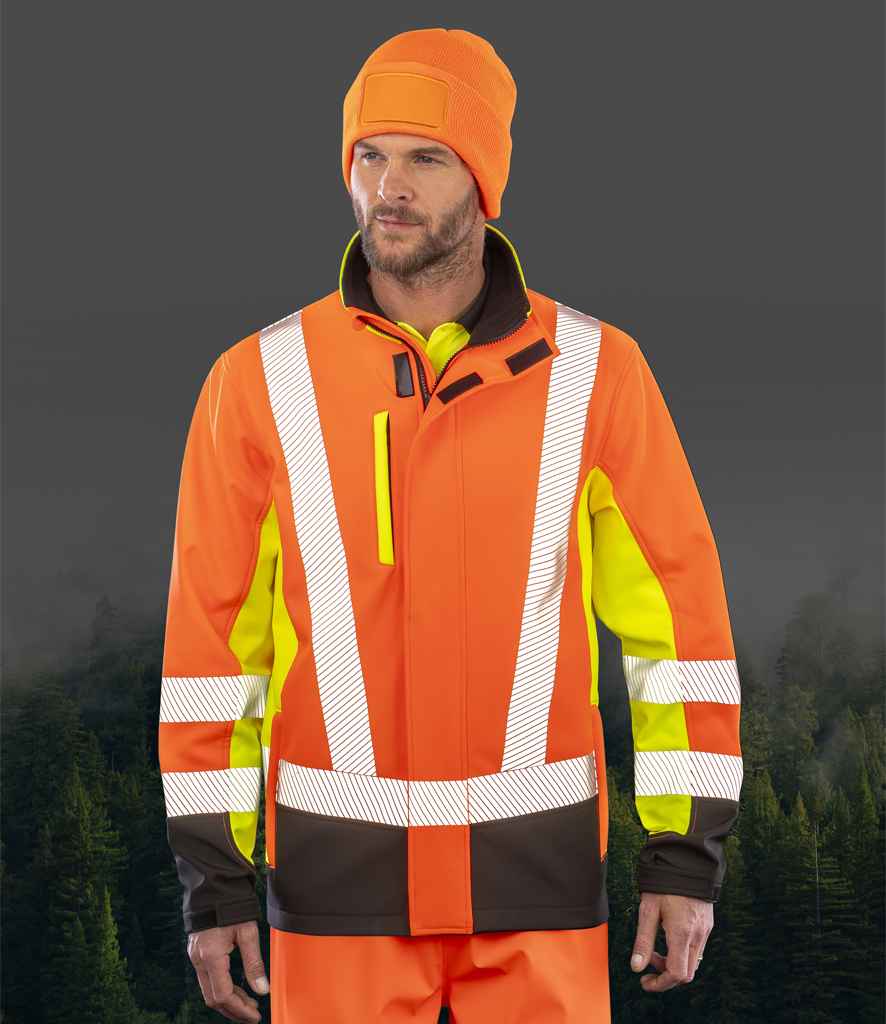 Result Recycled Three Layer Printable 3-Tone Safety Soft Shell Jacket - Fluorescent Yellow/Orange/Black (RS506)