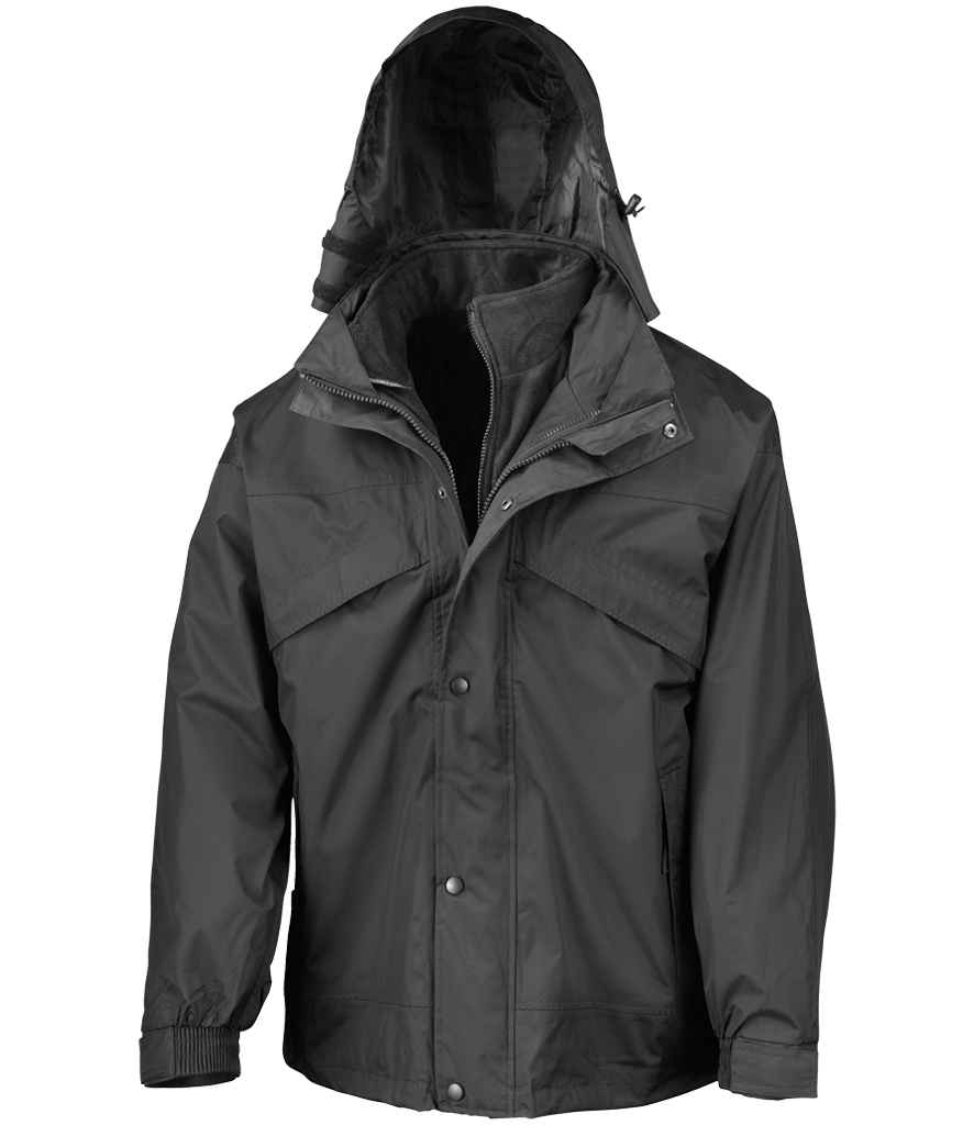 Result 3-in-1 Waterproof Zip and Clip Fleece Lined Jacket - Black/Black (RS68)