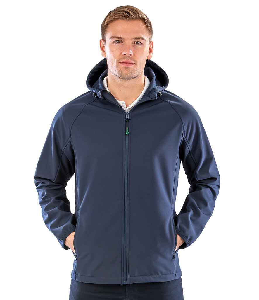 Result Genuine Recycled Three Layer Printable Hooded Soft Shell Jacket - Navy (RS911M)