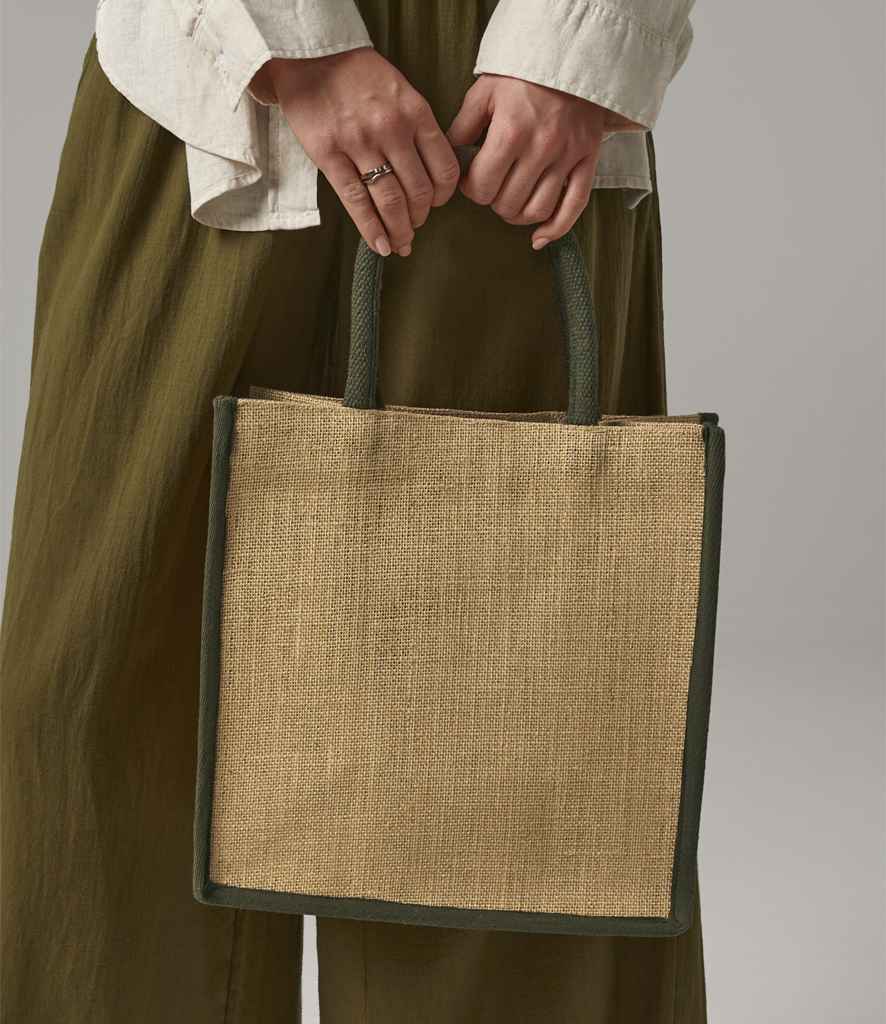 Westford Mill Natural Starched Jute Midi Tote Bag - Natural/Olive Green (W473)